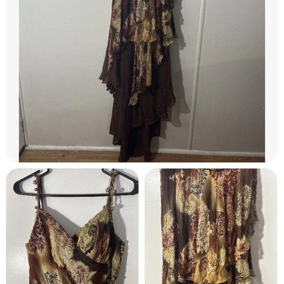 Alberto Makali Beaded Silk Flowey Dress Brown size 8 - Picture 2 of 3